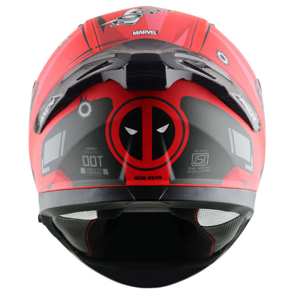 Motorcycle full face helmet black red marvel deadpool graphics (Licensed)