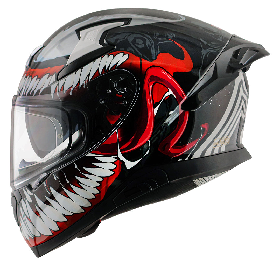 Motorcycle full face helmet black red marvel venom graphics (Licensed)