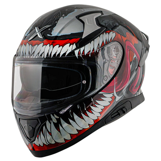 Motorcycle full face helmet black red marvel venom graphics (Licensed)