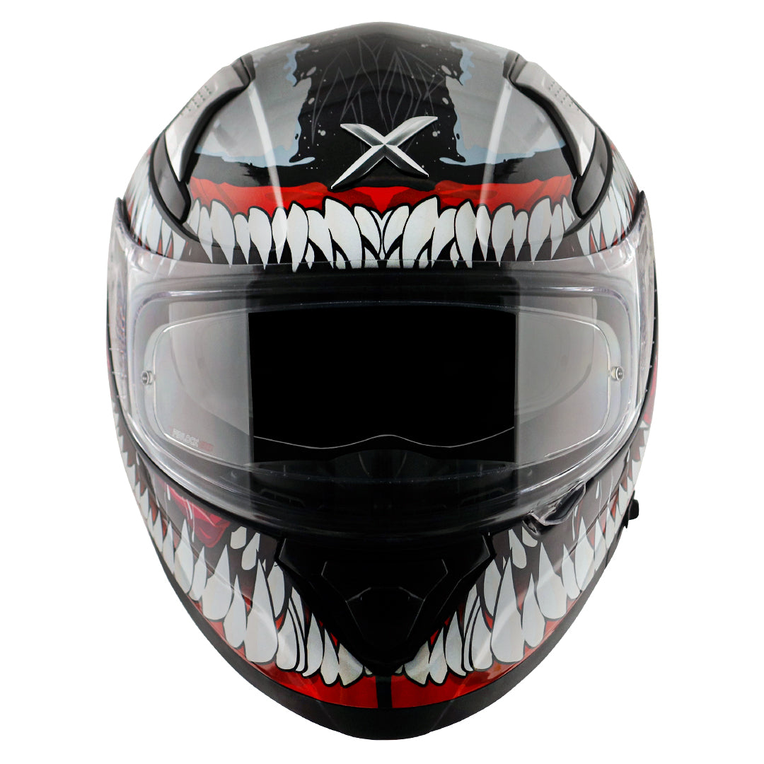 Motorcycle full face helmet black red marvel venom graphics (Licensed)