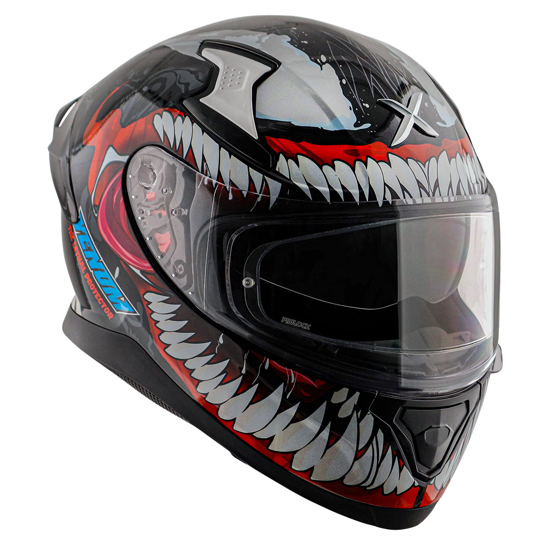 Motorcycle full face helmet black red marvel venom graphics (Licensed)