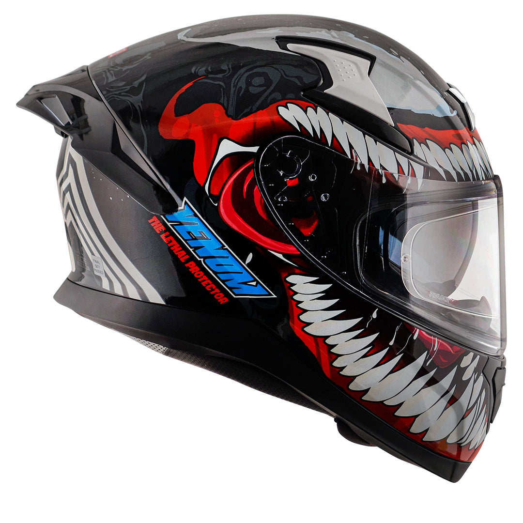 Motorcycle full face helmet black red marvel venom graphics (Licensed)