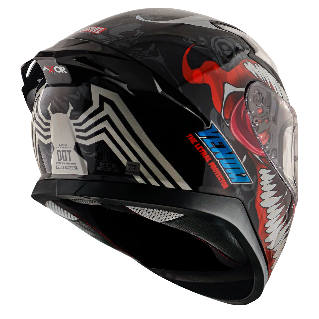 Motorcycle full face helmet black red marvel venom graphics (Licensed)