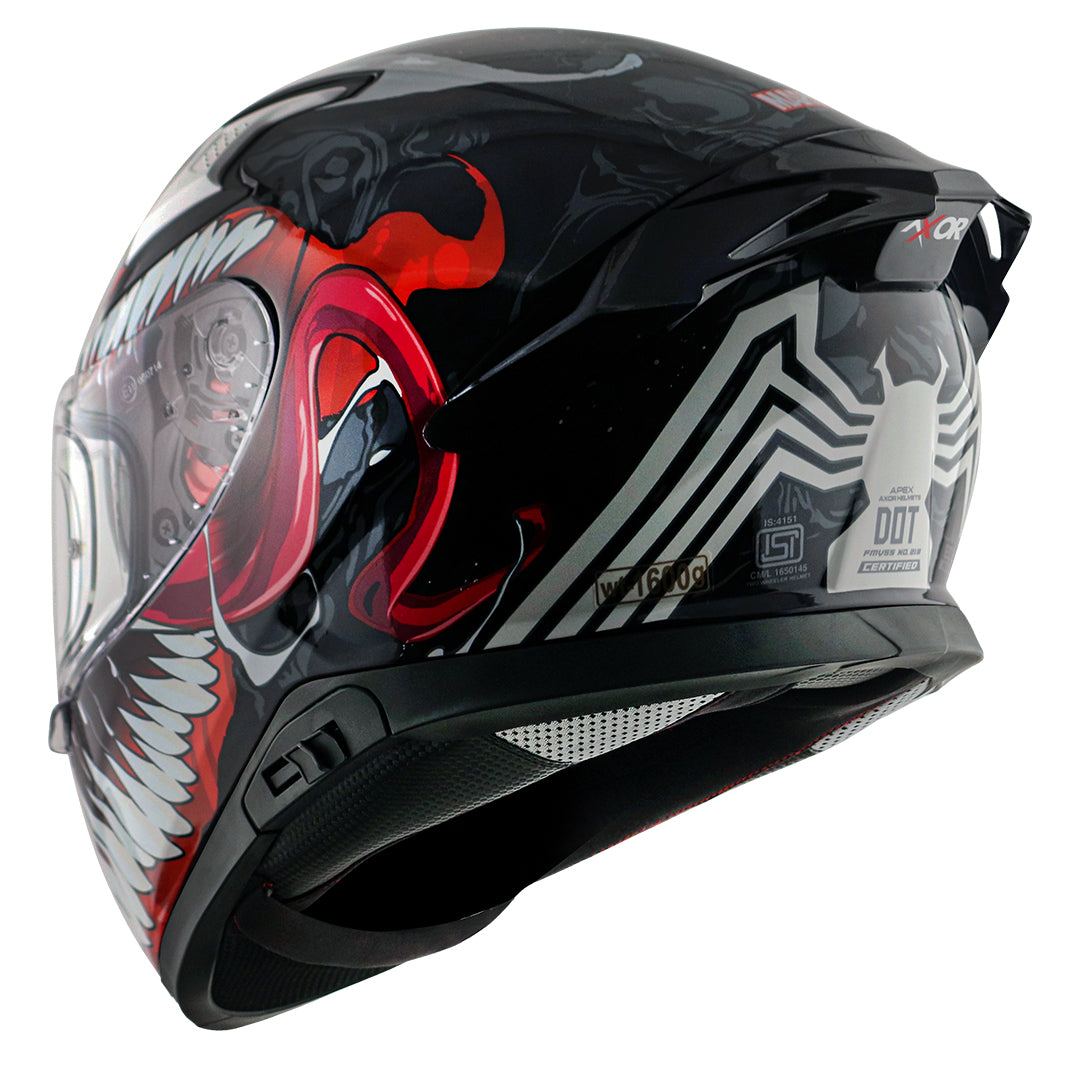 Motorcycle full face helmet black red marvel venom graphics (Licensed)