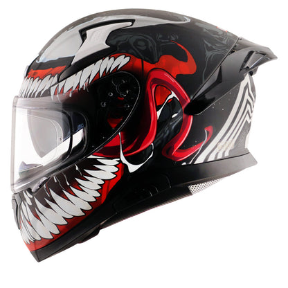Motorcycle full face helmet matt black red marvel venom graphics (Licensed)