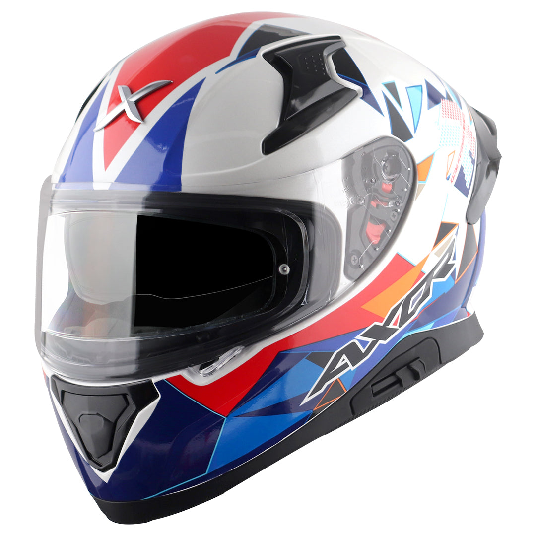 Motorcycle full face helmet white with blue red prism graphics sport touring 