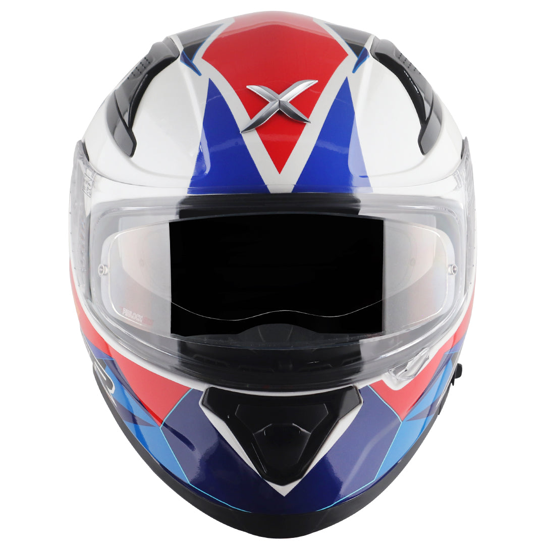 Motorcycle full face helmet white with blue red prism graphics sport touring 