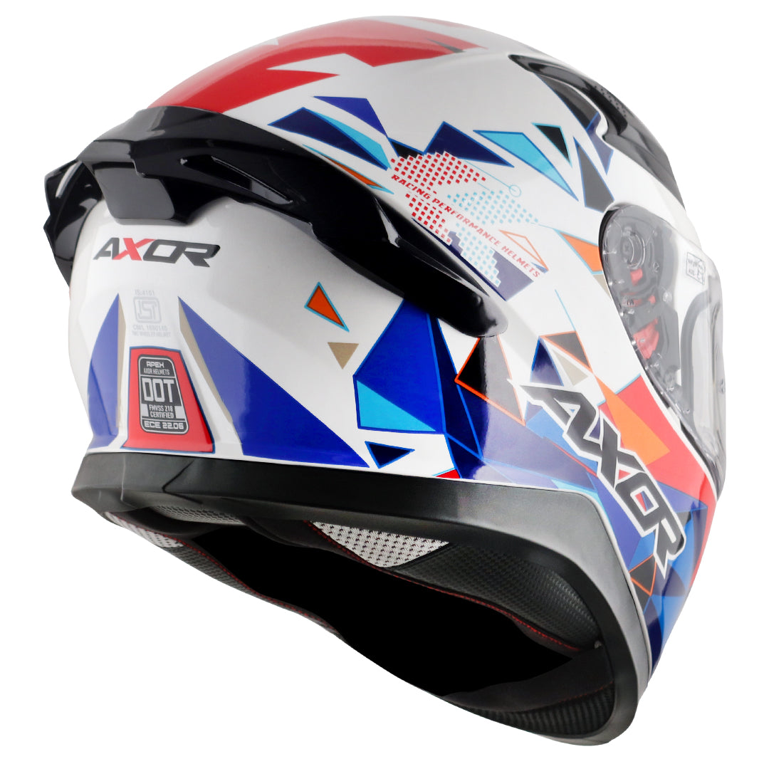Motorcycle full face helmet white with blue red prism graphics sport touring 