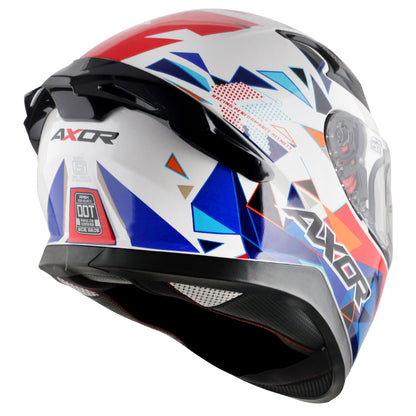 Motorcycle full face helmet white with blue red prism graphics sport touring 