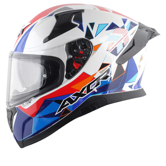 Motorcycle full face helmet white,blue and red Geometric graphic sports