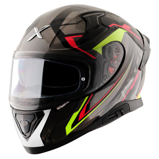 Motorcycle full face helmet grey, neon and red pattern sports