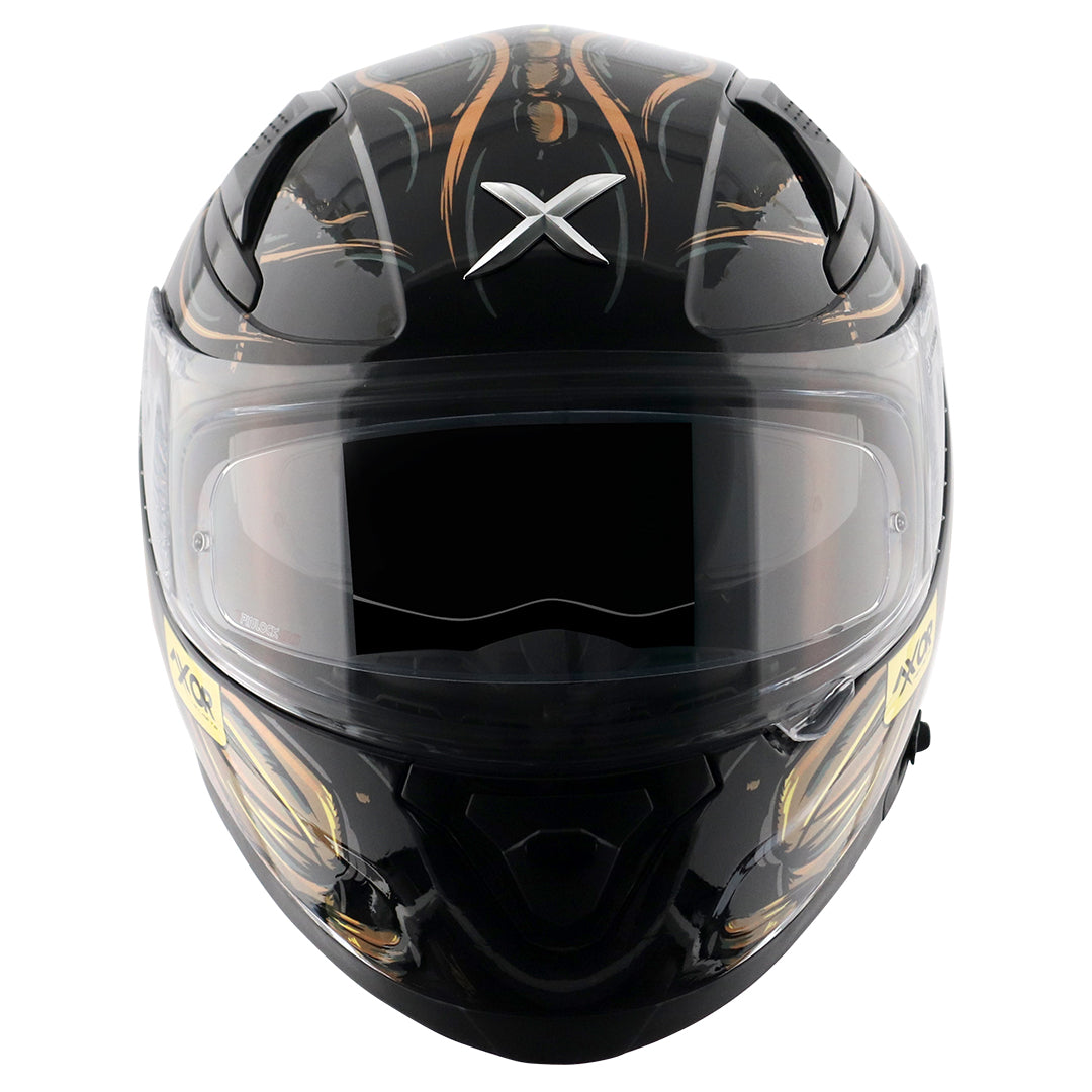 Motorcycle full face helmet seadevil graphic black gold sun-visor pinlock