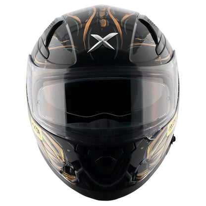 Motorcycle full face helmet seadevil graphic black gold sun-visor pinlock