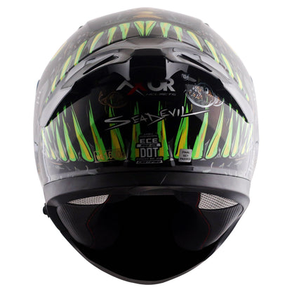 Motorcycle full face helmet seadevil graphic black gold sun-visor pinlock