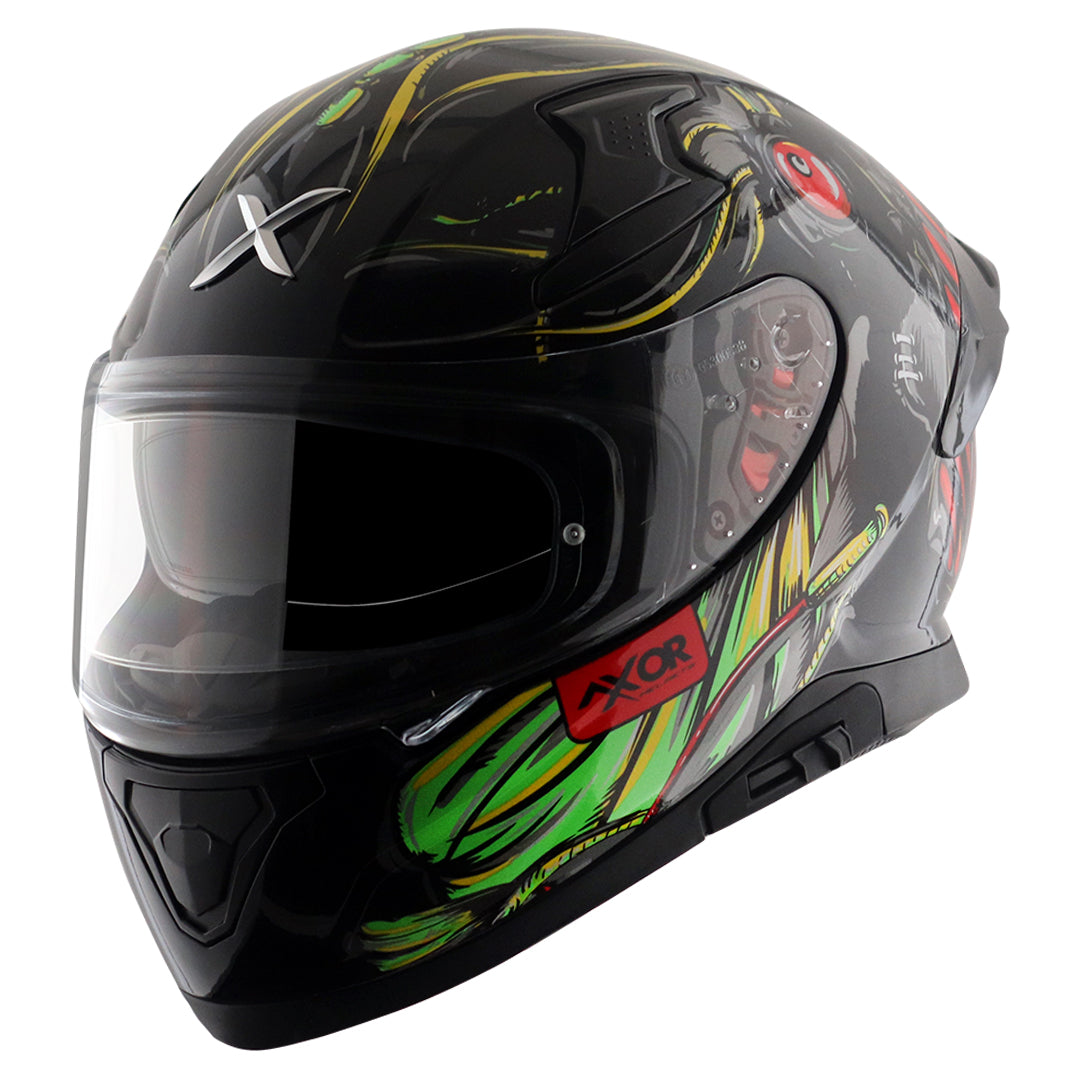 Motorcycle full face helmet seadevil graphic black red sun-visor pinlock