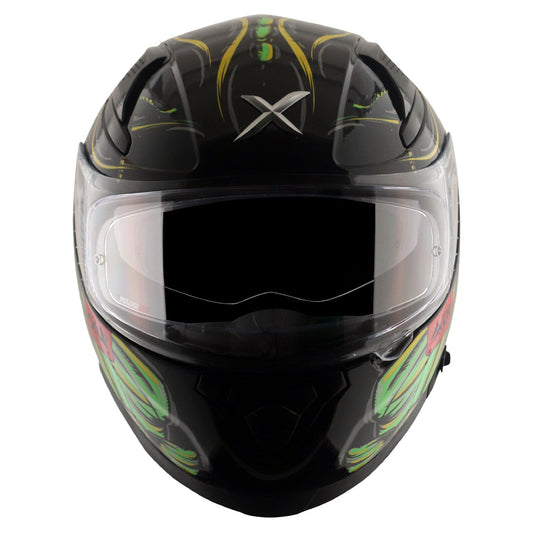 Motorcycle full face helmet seadevil graphic black red sun-visor pinlock