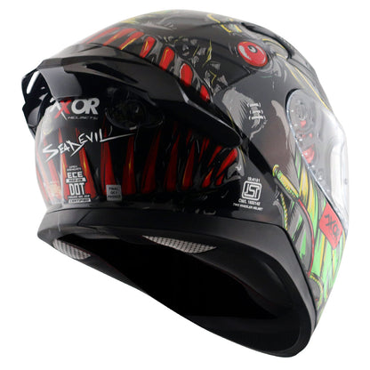 Motorcycle full face helmet seadevil graphic black red sun-visor pinlock