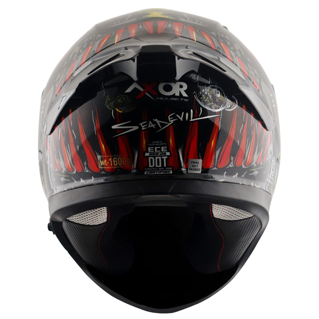 Motorcycle full face helmet seadevil graphic black red sun-visor pinlock