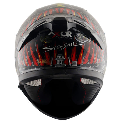 Motorcycle full face helmet seadevil graphic black red sun-visor pinlock