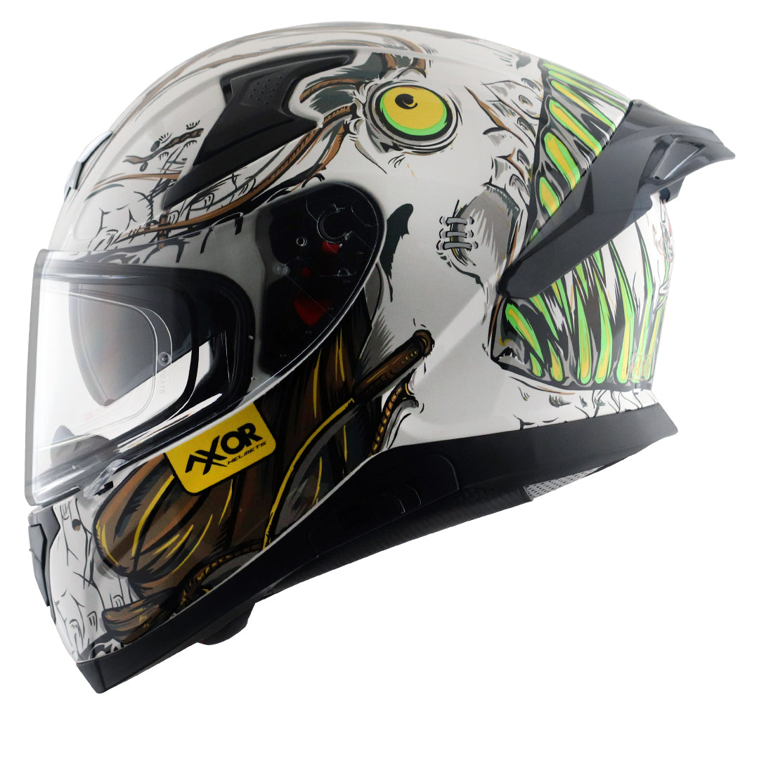 Motorcycle full face helmet seadevil graphic white gold sun-visor pinlock
