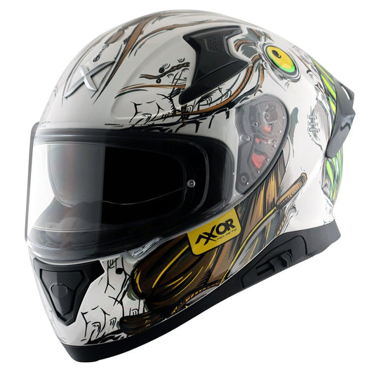 Motorcycle full face helmet seadevil graphic white gold sun-visor pinlock