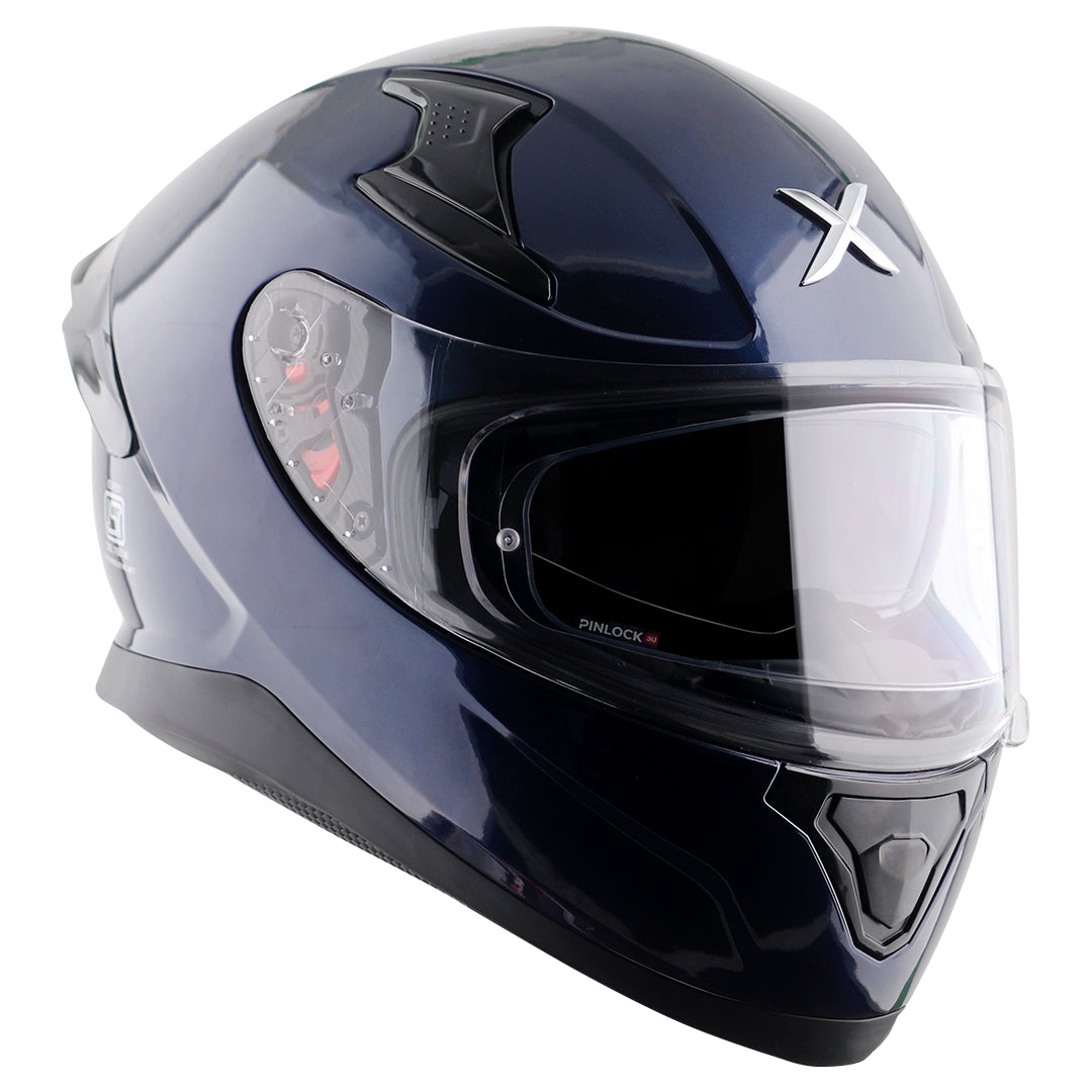 Motorcycle full face solid dark blue helmet with pinlock and sunvisor
