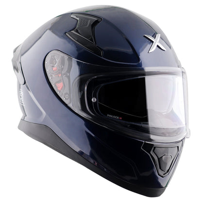 Motorcycle full face solid dark blue helmet with pinlock and sunvisor