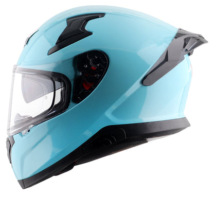 Motorcycle full face solid light blue helmet with pinlock and sunvisor