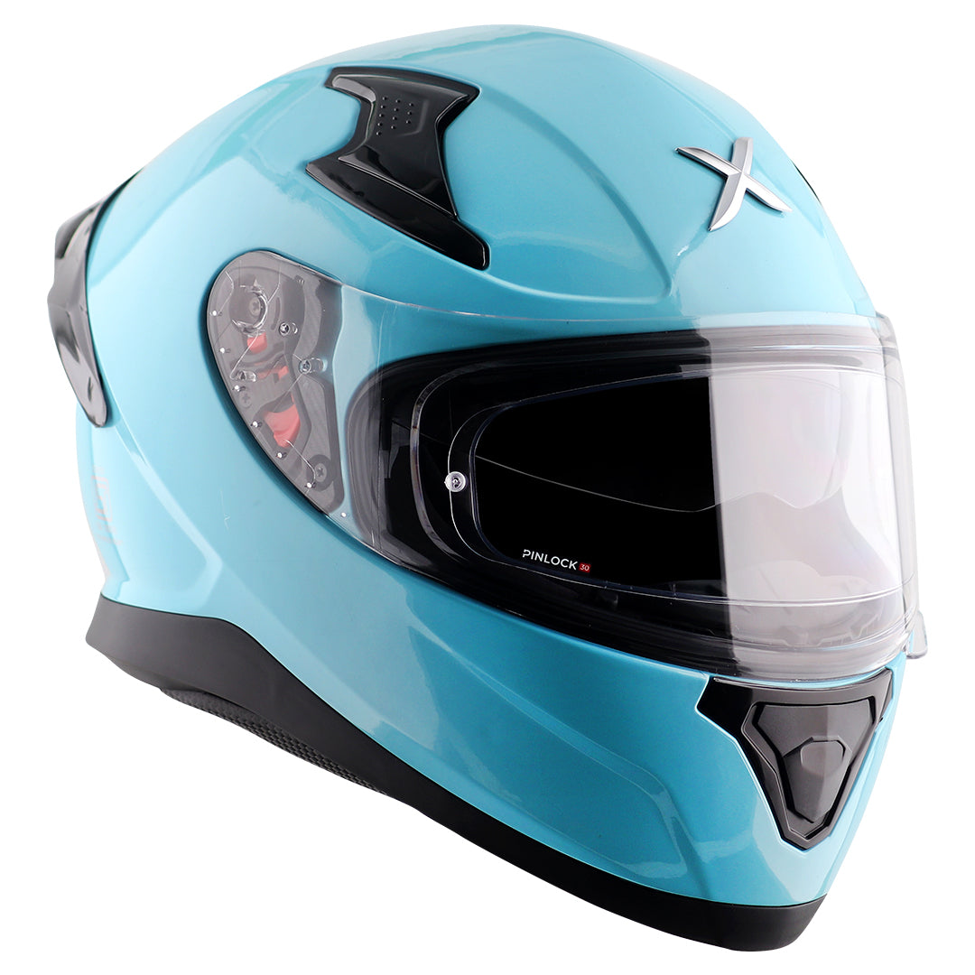 Motorcycle full face solid light blue helmet with pinlock and sunvisor