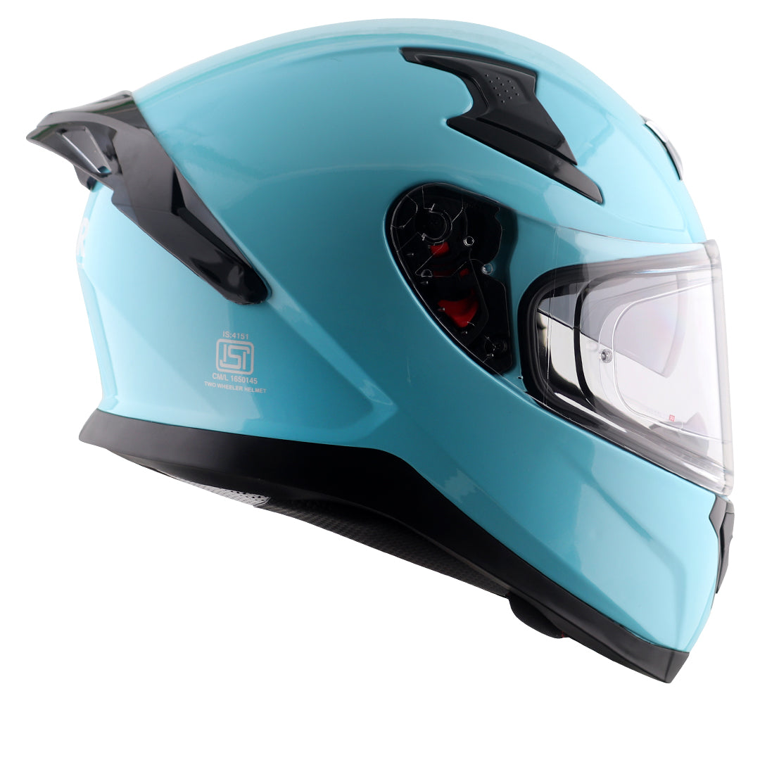 Motorcycle full face solid light blue helmet with pinlock and sunvisor