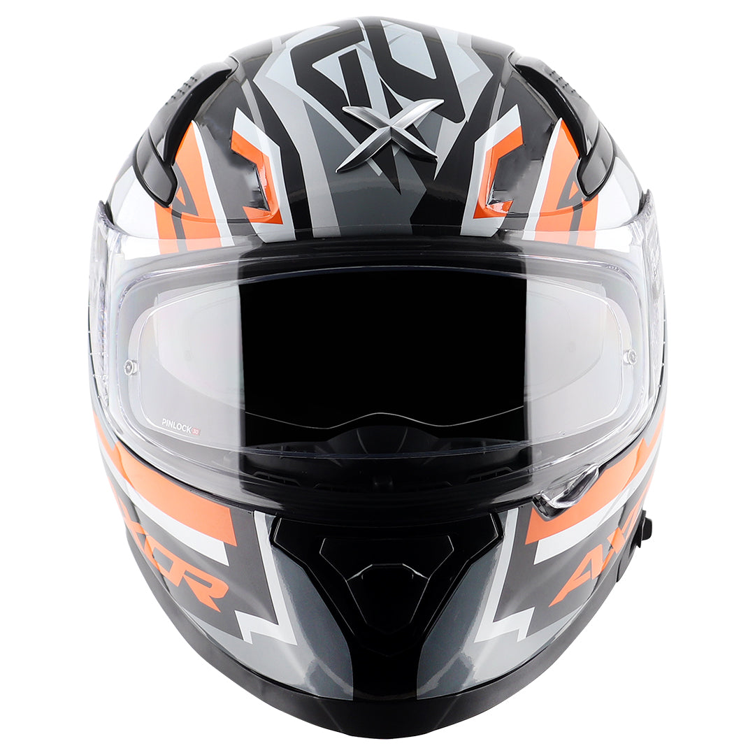 Motorcycle full face helmet black orange  geometric graphic pinlock sun-visor