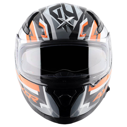 Motorcycle full face helmet black orange  geometric graphic pinlock sun-visor