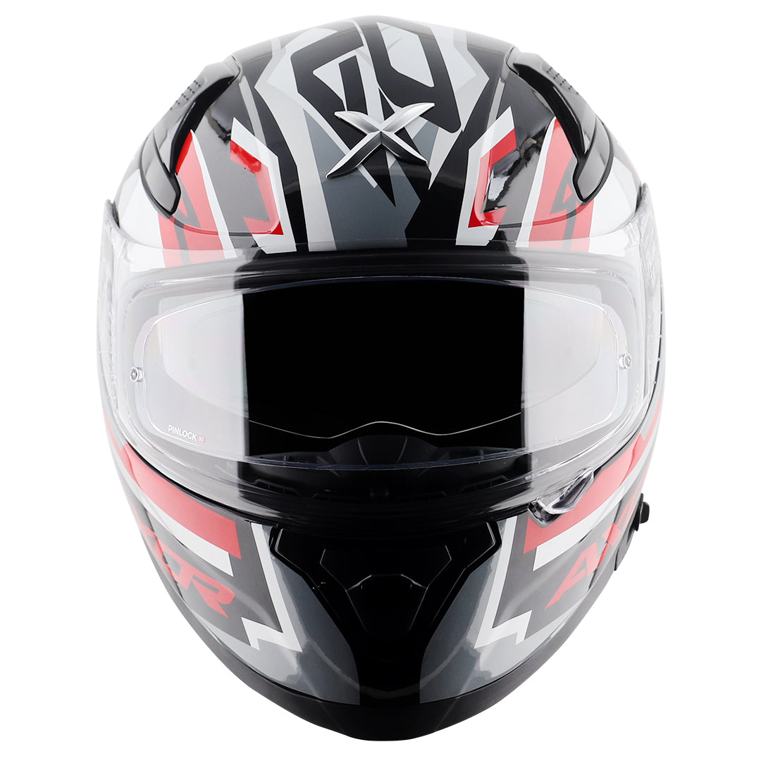 Motorcycle full face helmet black red grey  geometric graphic pinlock sun-visor