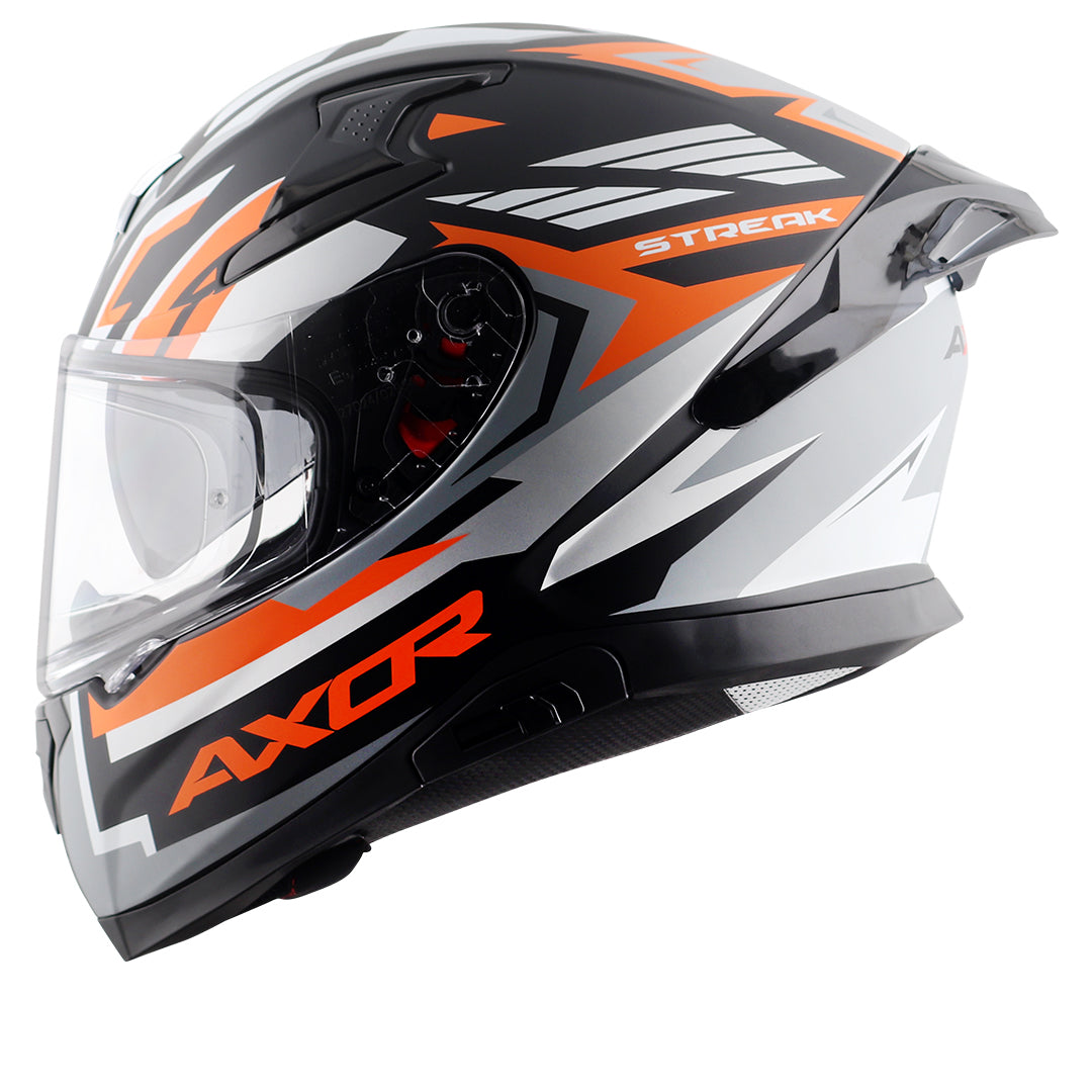 Motorcycle full face helmet Matt black orange  geometric graphic pinlock sun-visor