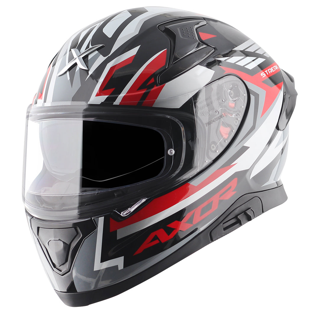 Motorcycle full face helmet black red grey  geometric graphic pinlock sun-visor