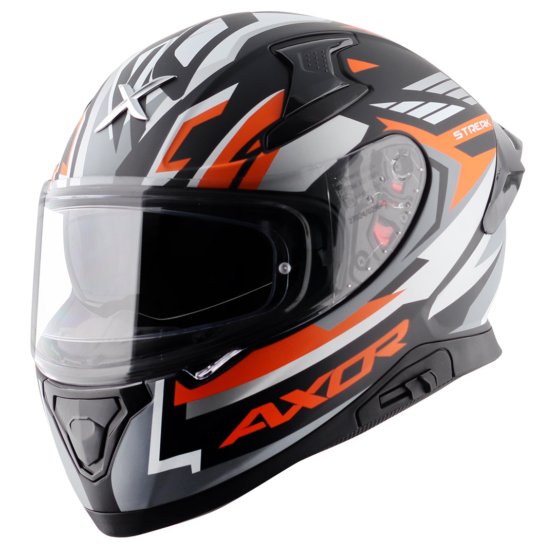 Motorcycle full face helmet Matt black orange  geometric graphic pinlock sun-visor