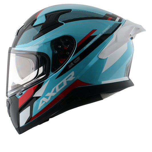 Motorcycle full face helmet sky blue with black white red pinlock and sun-visor incl. 