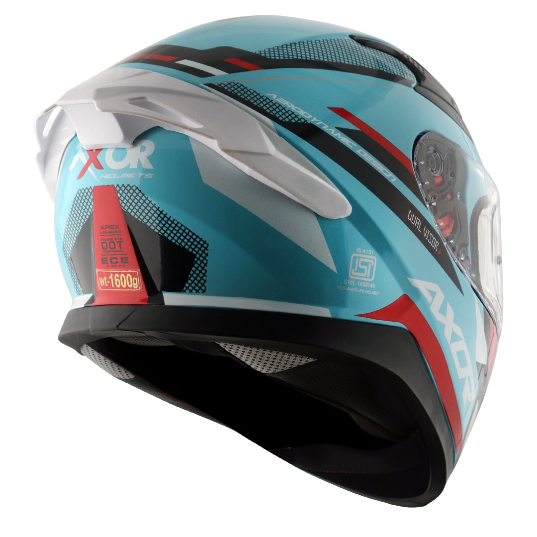 Motorcycle full face helmet sky blue with black white red pinlock and sun-visor incl. 