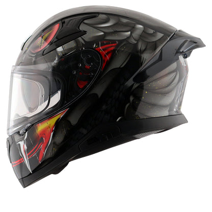 Motorcycle full face glossy black red snake eyes and fangs graphic - ISI ECE
