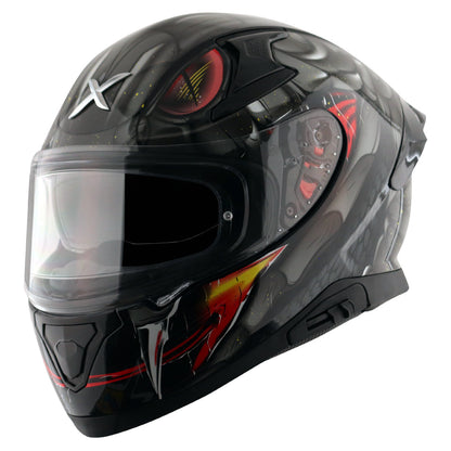 Motorcycle full face glossy black red snake eyes and fangs graphic - ISI ECE