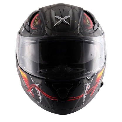 Motorcycle full face glossy black red snake eyes and fangs graphic - ISI ECE