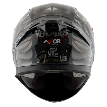 Motorcycle full face glossy black red snake eyes and fangs graphic - ISI ECE