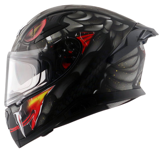 Motorcycle full face matt black grey snake  eyes and fangs graphic - ISI ECE