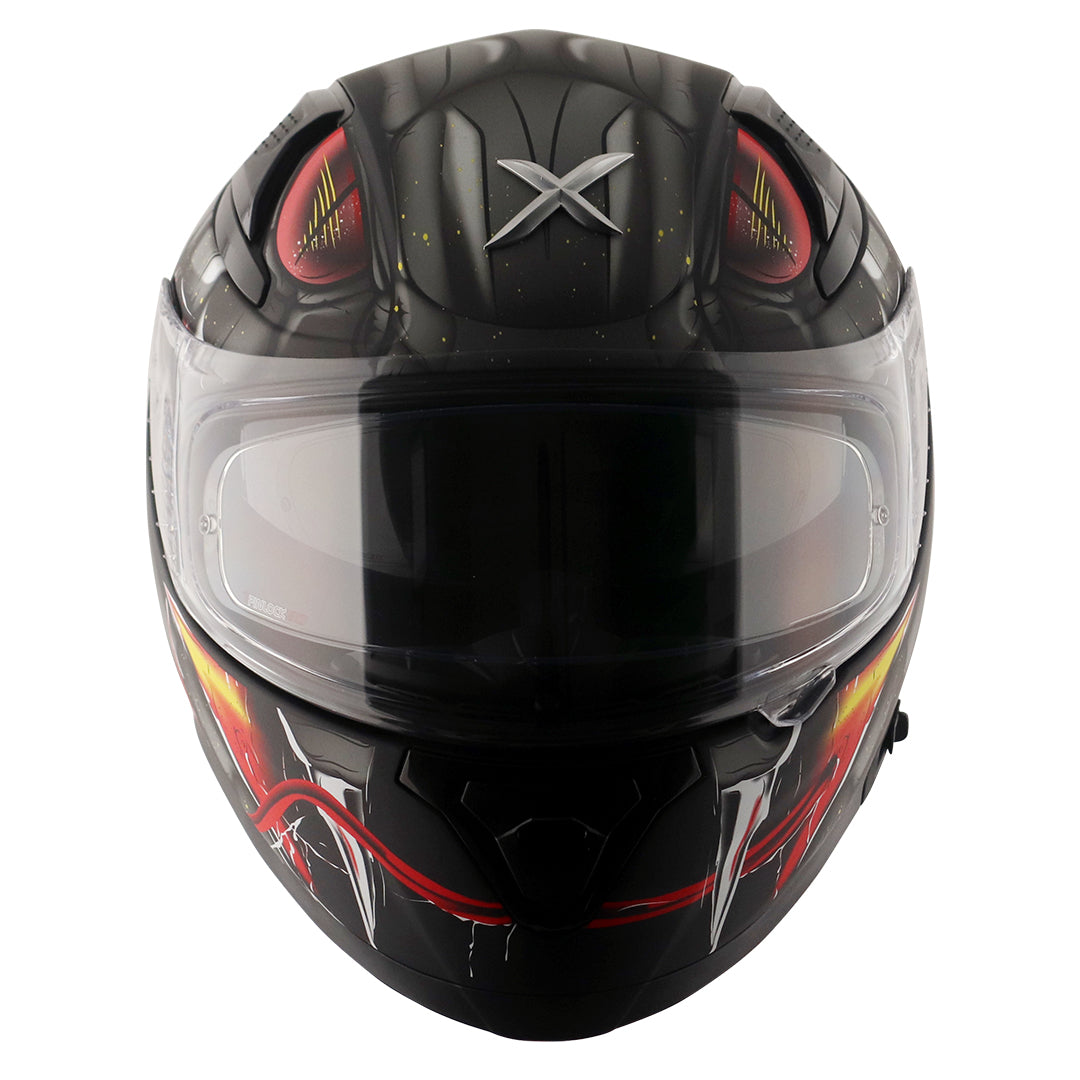 Motorcycle full face matt black grey snake  eyes and fangs graphic - ISI ECE