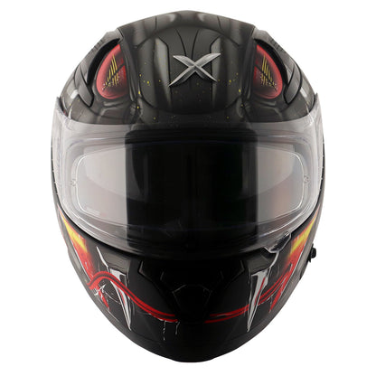 Motorcycle full face matt black grey snake  eyes and fangs graphic - ISI ECE