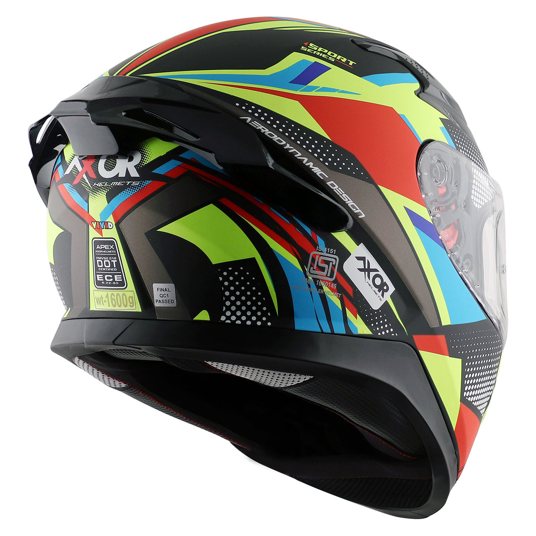 Motorcycle full face helmet matt black neon yellow blue and red - pinlock sun visor incl. 