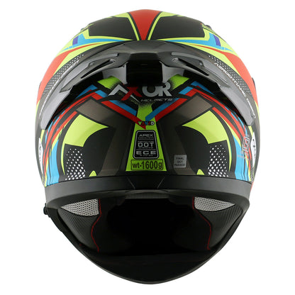 Motorcycle full face helmet glossy black neon yellow blue and red - pinlock sun visor incl. 