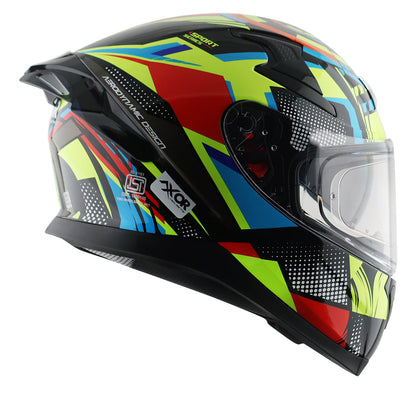 Motorcycle full face helmet glossy black neon yellow blue and red - pinlock sun visor incl. 