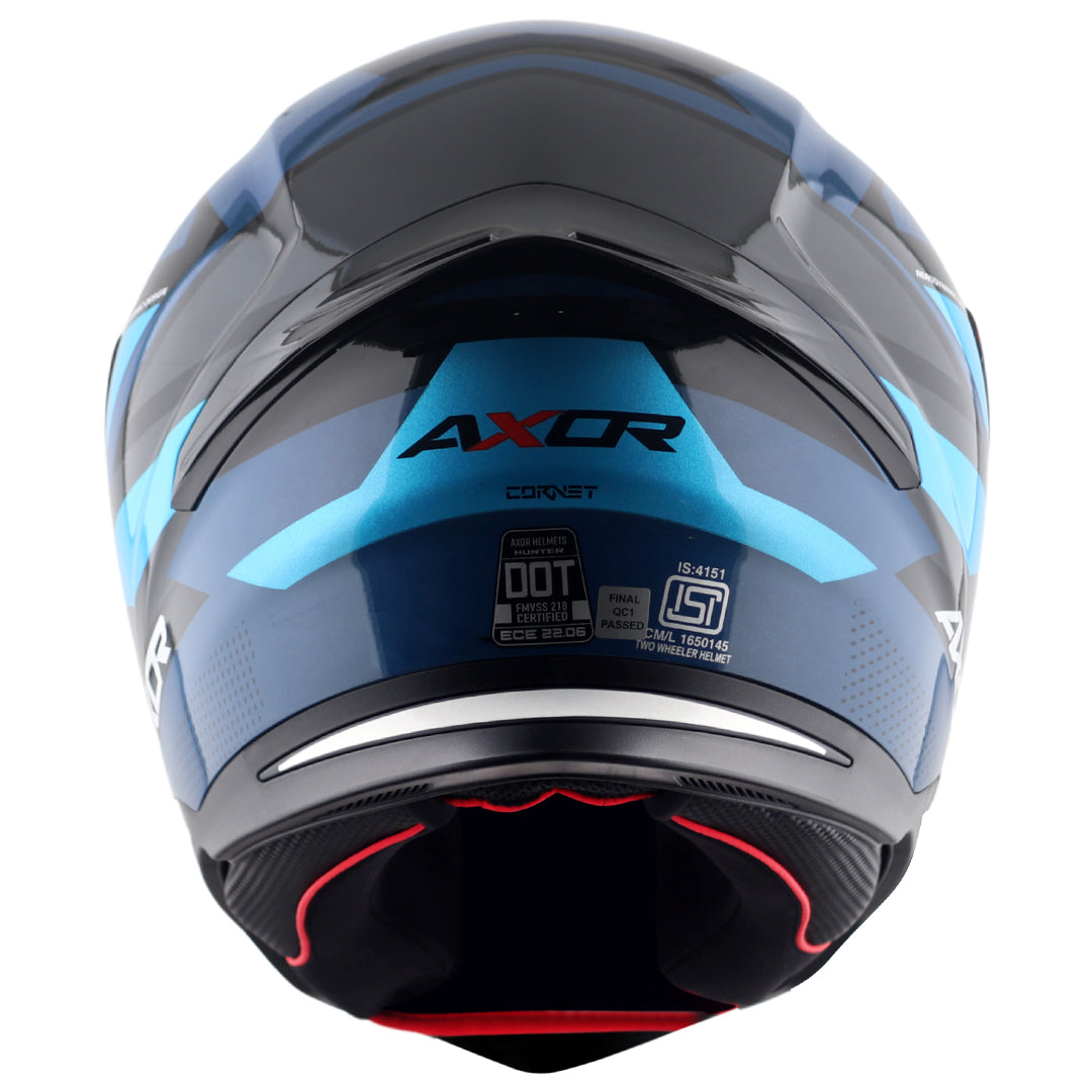 Motorcycle full face helmet glossy shades of blue geometric graphics, optimal ventilation, pinlock ready