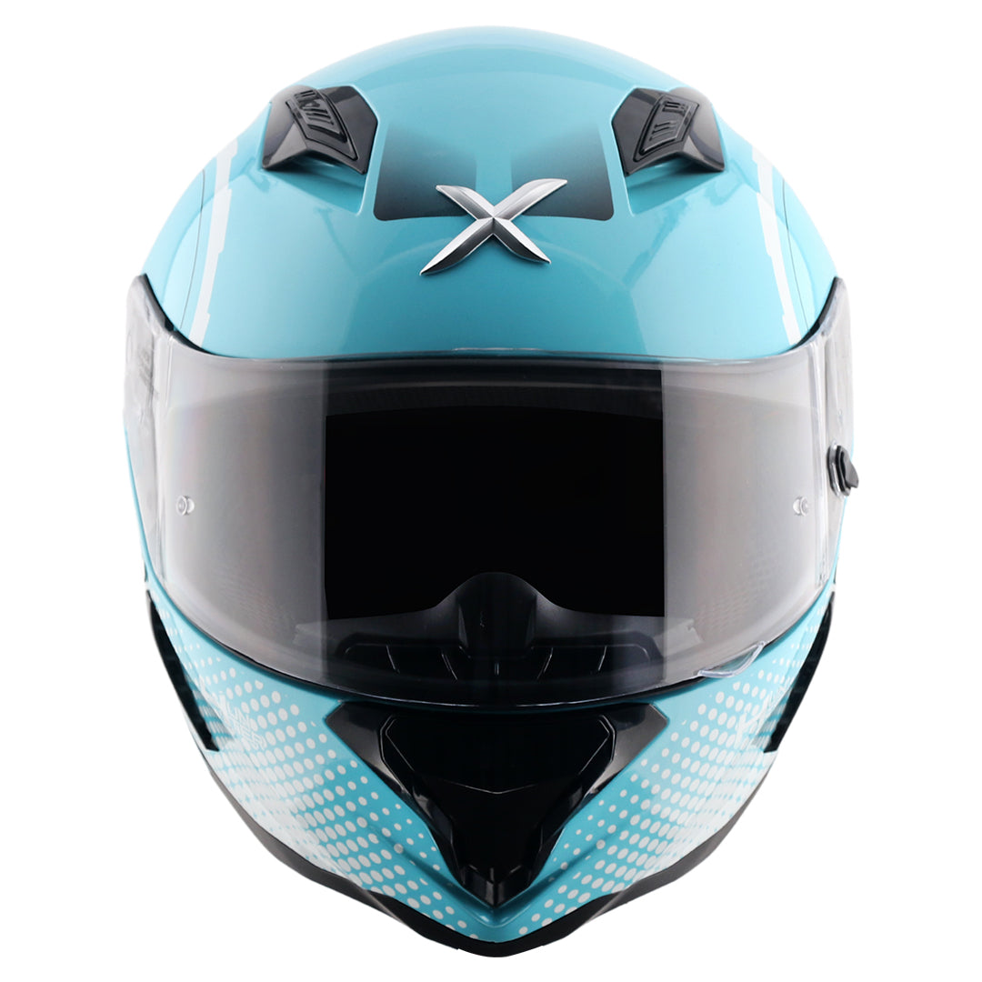 Motorcycle full face gloss light blue white helmet pinlock ready ISI ECE 2206